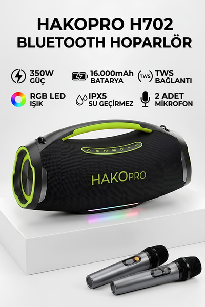 hakopro 350W Ekstra Bass 16000 mAh Mikrofonlu Hoparlör ıpx5 H702