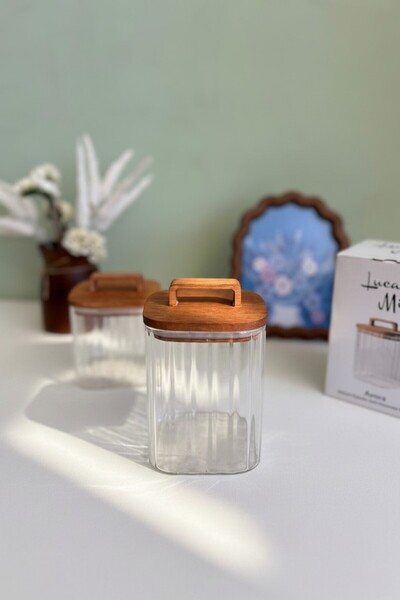 Luca Mia Avora Lüx Acacia Lid Square Glass Jar (950 ml 10X10X12.5 cm)