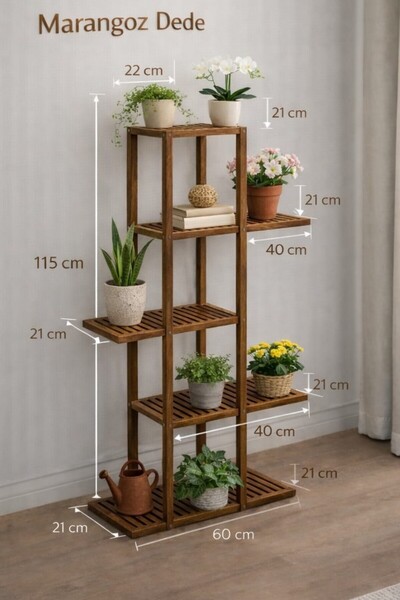 MarangozDede MARANGOZ DEDE 115 CM BOYUNDA 5 RAFLI ÇİÇEKLİK SAKSILIK DEKORATİF...