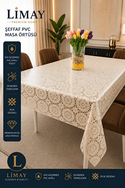 LİMAY Fata de Masa - Aspect Broderie Dantela - Transparenta - Neperforata - PVC