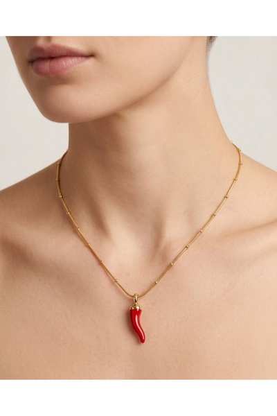 BANEDETTA İtalyan Boynuzu Gold Renk Cornicello ( Biber ) Şans Kolyesi