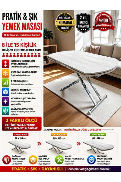 SEHPAM AKILLI Yan Baştan Açılır Yarı Oval Akıllı Yemek Masası Mdf Tabla Alt M...