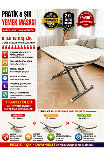 SEHPAM AKILLI Yan Baştan Açılır Yarı Oval Akıllı Yemek Masası Mdf Tabla Alt M...
