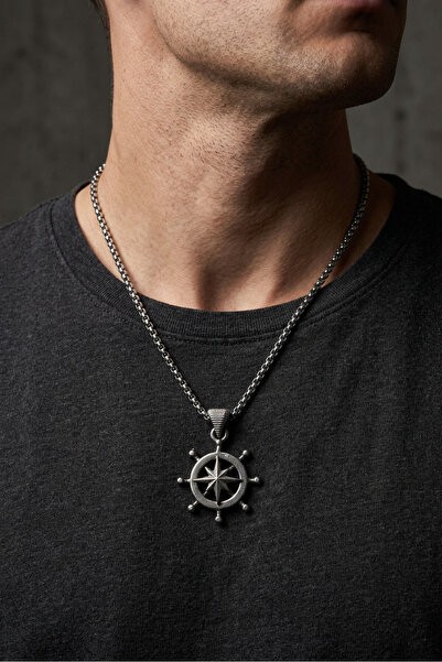 Begondio Compass Rudder Handcrafted Stainless Steel Chain Men's Necklace