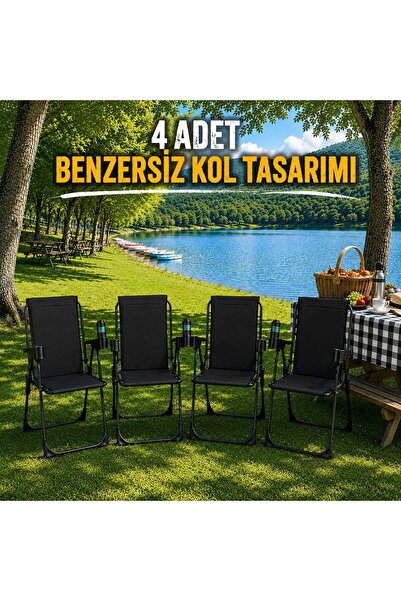 Armarks 4 Adet Kamp Sandalyesi, Katlanır Kamp Sandalyesi, Bardaklıklı Kamp Sa...
