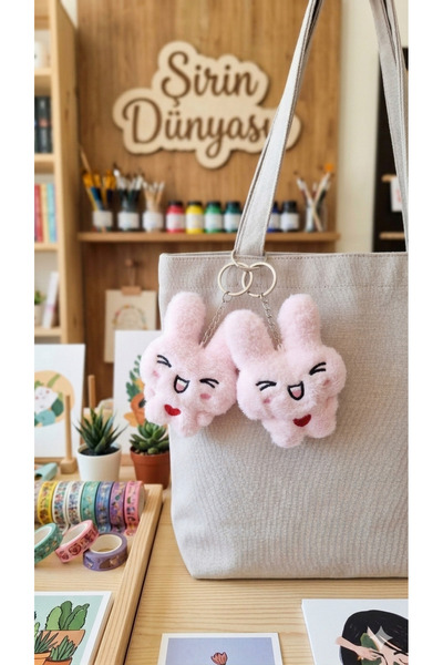 Şirin 2'li Set Sevimli Peluş Tavşan Anahtarlık - Renkli Kawaii Çanta Aksesuar...