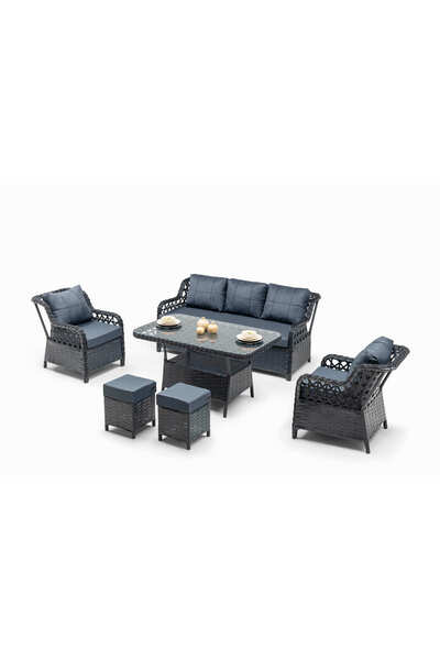 Hier Zen Rattan Puflu Bahçe Balkon Takımı 3+1+1