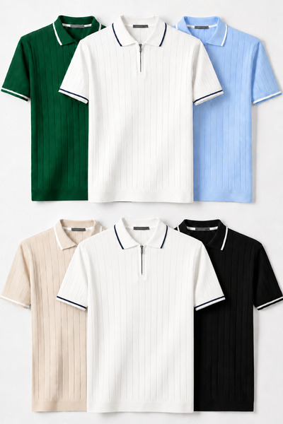legends butik Erkek Fitilli Triko Polo Yaka Tişört 6’lı Set – Terletmeyen Pam...