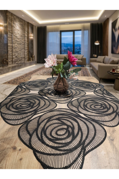 YALINSHOME Τραπεζομάντιλο LUX και κάλυμμα φισκός δαντέλα ΜΑΥΡΟ 95Χ95 εκ.