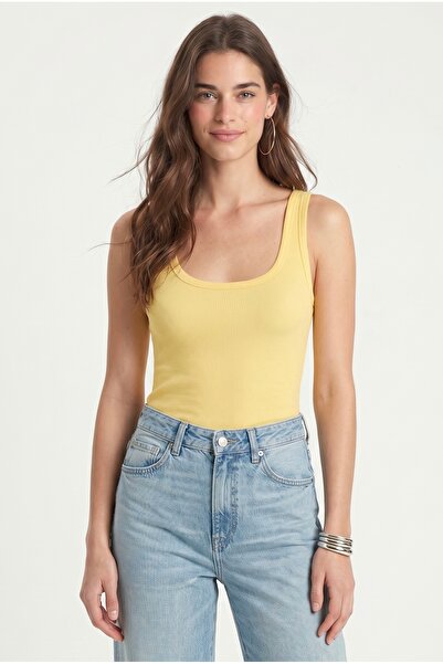 Ritnice Kadın Cotton Premium Doku Sarı Pamuklu Basic Fitilli Atlet