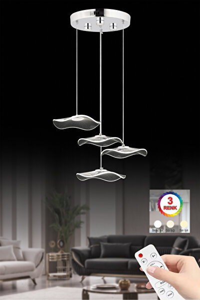 Luxira Aydınlatma Şapyka 4 lü Gümüş Kumandalı 3 Renk Ledli Modern Led Avize