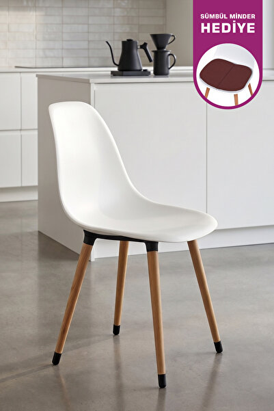 VİLİNZE Eames Naturel Ahşap Ayak Plastik Beyaz Sandalye
