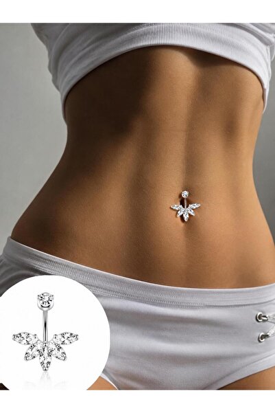 Arescollection Cerrahi Çelik Zirkon Taşlı Göbek Piercingi
