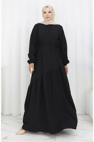 sefamerve Rochie cu fustă plisată 2157-01 Negru