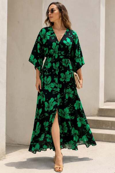 Madmext Rochie de damă lungă cu decolteu în V, verde, MG2076