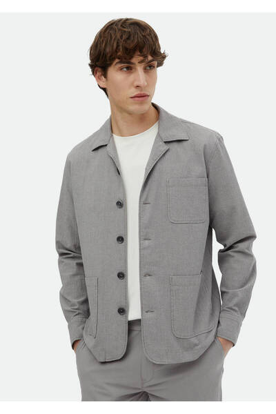 Ramsey Gray Plain Casual Fit Long Woven Cotton Blend Overshirt