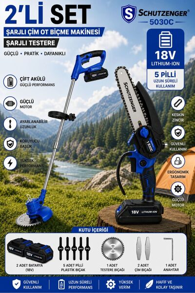 SCHUTZENGER 4020F ŞARJLI OT ÇİM BİÇME KENAR KESME MAKİNESİ 5 PİLLİ 2 BATARYA ...