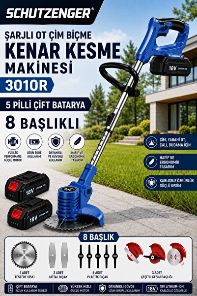 SCHUTZENGER 3010R ŞARJLI OT ÇİM BİÇME MAKİNESİ ÇİFT AKÜLÜ 5 PİLLİ 3 FARKLI 8 ...