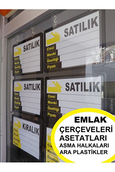ETİKETLİK FİYATLIK Emlak Vitrin Çerçeveleri Şeffaf 12adet Ekstra Görselli