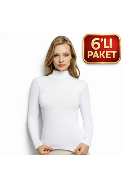 Cansu İç Giyim 6-pack women's mock neck long sleeve bodysuit set - cotton str...