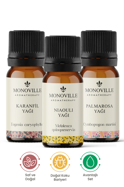 Monoville Nioli Yağı 10 ml, Karanfil Yağı 10 ml, Palmarosa Yağı 10 ml 3'lü Se...