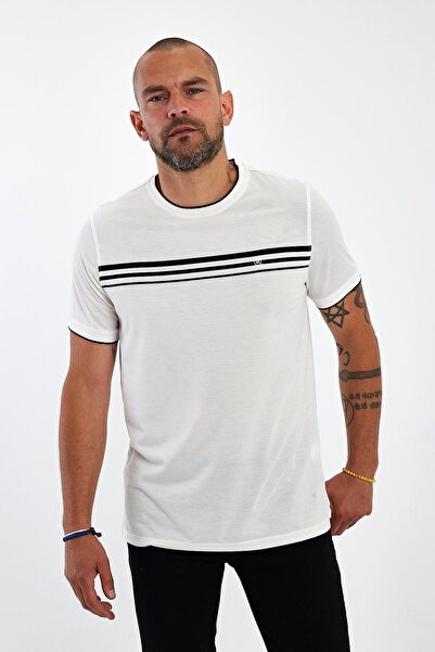 ENQUE Ανδρικό μακρύ λευκό μπλουζάκι Basic Crew Neck Comfort