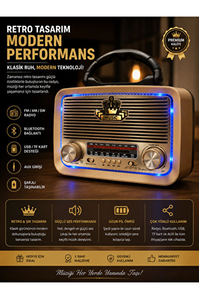 SUPER JVS 301 Eskitme Nostalji Tasarımlı Bluetoothlu Nostalji Radyo Fm-Sd Kart-Aux Garantili En Sağlam