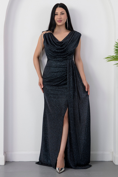 PULLIMM Rochie cu guler cu dantelă cu sclipici cu accesorii pentru umeri 39878