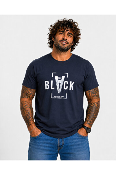 Starbattal Men's Large Size Crew Neck T-Shirt Black 26135 Navy Blue