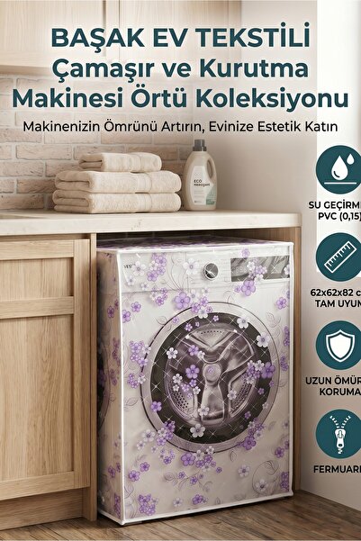 Başak Ev Tekstili Transparent Pvc Washing Machine and Dryer Cover – Purple Fl...