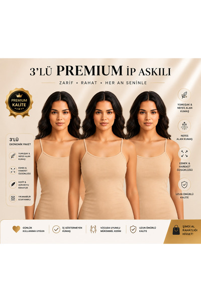 Twentyipek 3'lü Basic ip Askı Atlet Ten Rengi
