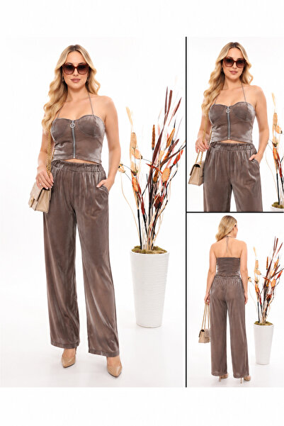 JERFİ Women's Plus Size Bustier Shiny Two-Piece Set