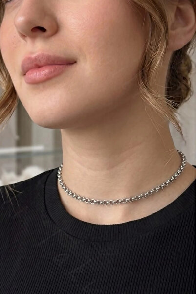 SEVGİLİ TAKI Oval Model Choker Çelik Zincir Kolye | Choker Serisi