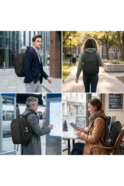 JustZEN Rucsac JustZen™ X 2 compatibil cu laptop 17", impermeabil, spațios, unisex, negru