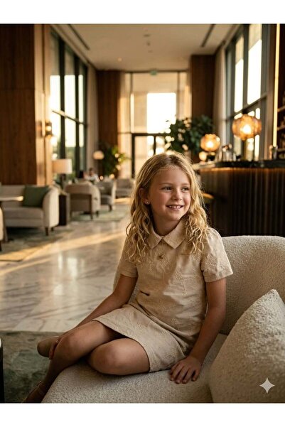 Hilal Akıncı Kids Girl's 100% Cotton Linen and Embroidered Dress