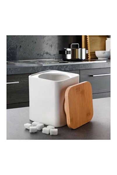 GÖNÜL GNL 3453 Bambu Kapaklı Porselen Kavanoz 11x11x12 cm