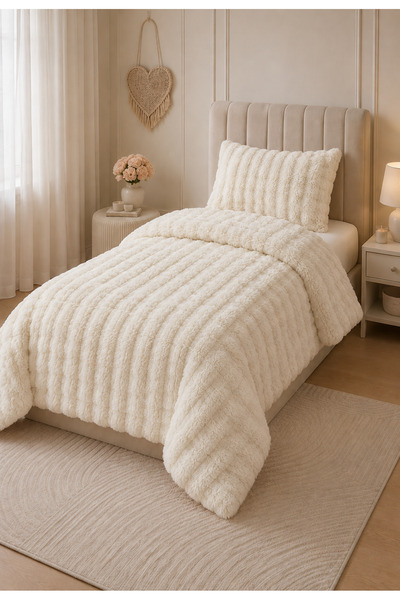 LALHOME Loria Single Plush Bedspread 160X220Cm - Wellsoft Soft Textured Cream