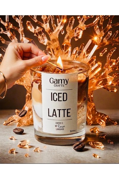 Gamy Crafts Iced Latte Mum - %100 Doğal Soya Mumu ve Jel Mum - Kahve Kokulu Dekoratif Mum - 300 cc