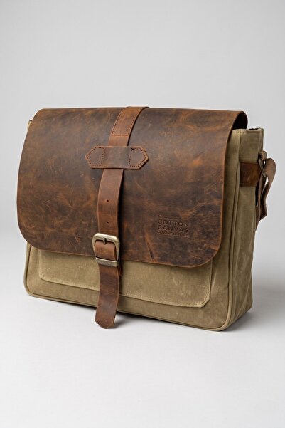 DARK COTTON 7503 Genuine Leather Camel Cover Waterproof Waxed Canvas 15” Lapt...