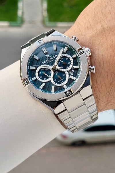 Daniel Klein Dial Blue Cord Silver Color 46.5 mm Men's Wristwatch with Gift P...