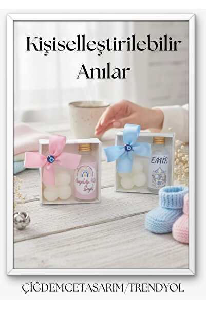 çiğdemcetasarım Cam Şişe Kolonya Ve Buble Mum Seti Bebek Mevlidi Yenidoğan He...