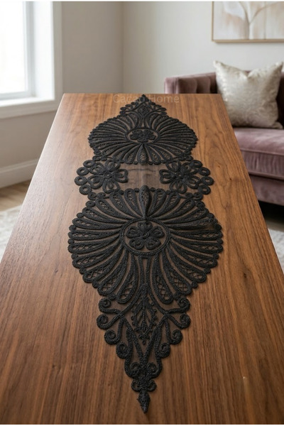 cacao home Fransız Dantelli Örme Tek Runner Masa Örtüsü 35x110 Cm Masaörtüsü
