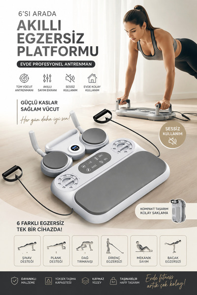 ADEFCO 6 in 1 Egzersiz Platformu Şınav Tahtası Direnç Bantlı Sayaçlı