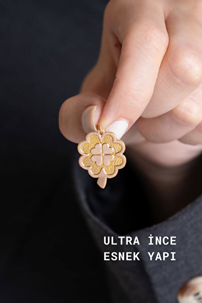 Bayar Gold 14 Ayar Altın Ultra İnce Çift Yonca Kolye Ucu 1,9 mm