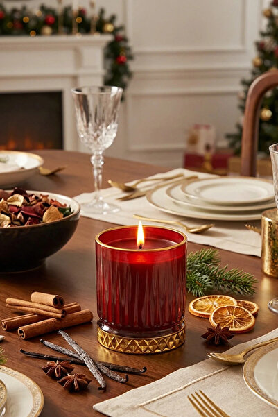 Vanilla Cinnamon Scented Special Burgundy Gloria 8.5 X 9.5 Cm Decorative Scented Glass Candle