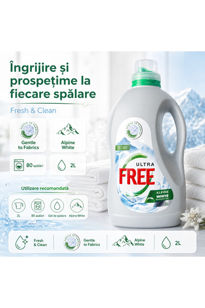 FREE Detergent lichid pentru rufe Ultra Alpine White, 4 L, 80 spalari, pentru...