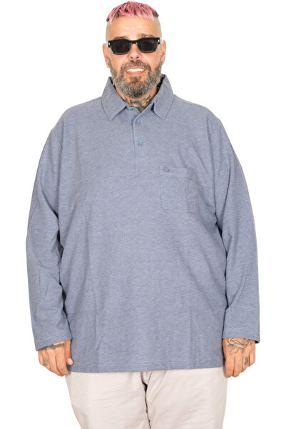 ModeXL Mode XL Büyük Beden Erkek Sweatshirt Polo Yaka Uzun Kol WAFFLE 23449 İ...