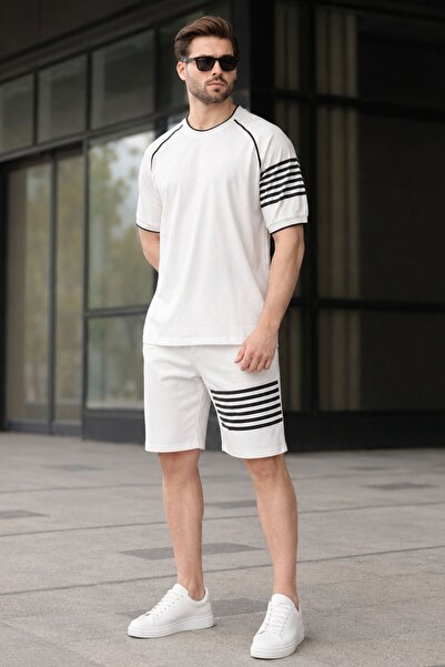 Madmext Σετ T-shirt ανδρικό σορτς με εμπριμέ εκρού Raglan Sleeve E7306