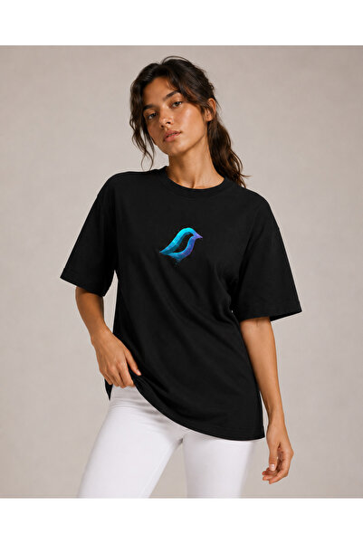 Unisex GLITCH Baskılı Üç İplik Oversize T-shirt