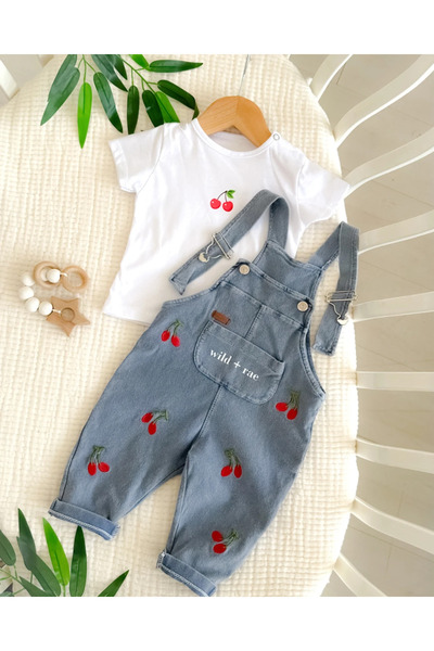 hümabebe Cherry Embroidery Pocket Detail Knitted Denim Fabric 2-Piece Summer ...